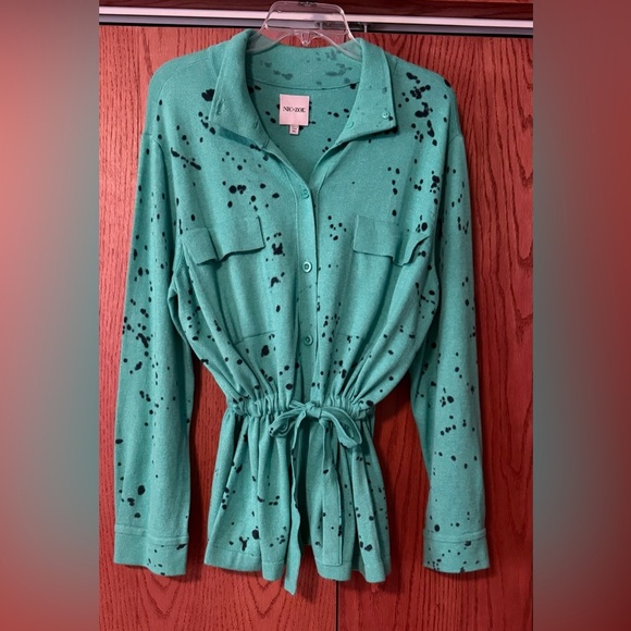 NIC+ZOE Green With Black Splatters Button-Down Cardigan with Front Pockets XL - Picture 1 of 17